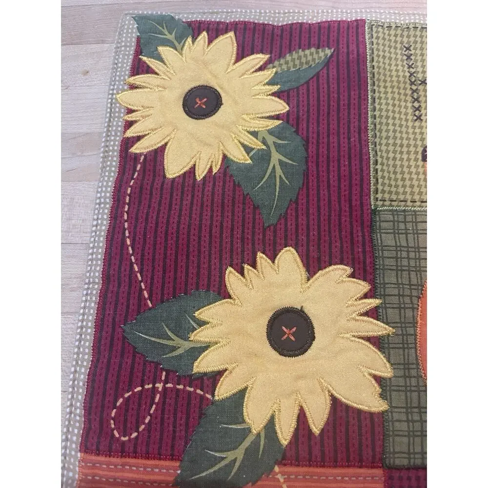 4 Happy Fall Embroidered Appliqué Pumpkin Sunflower Leaf Harvest Table Placemats